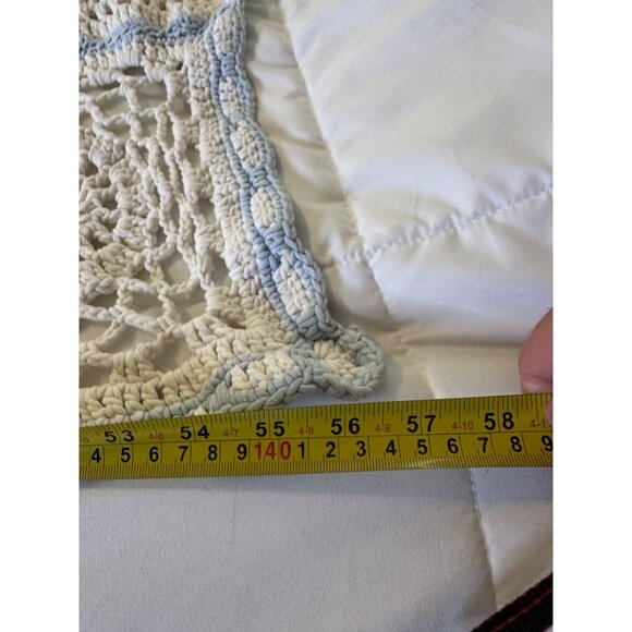 Handmade Crochet Wool Throw Blanket 47x57 3D Floral Squares Blue Border Cottage - Picture 15 of 16